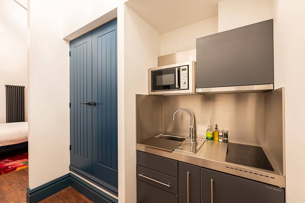Detail of kitchen facilities in The Old Lyric Hall, Aparthotel, Barrow-in-Furness
